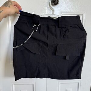 Black Cargo Mini Skirt with Chain Detail